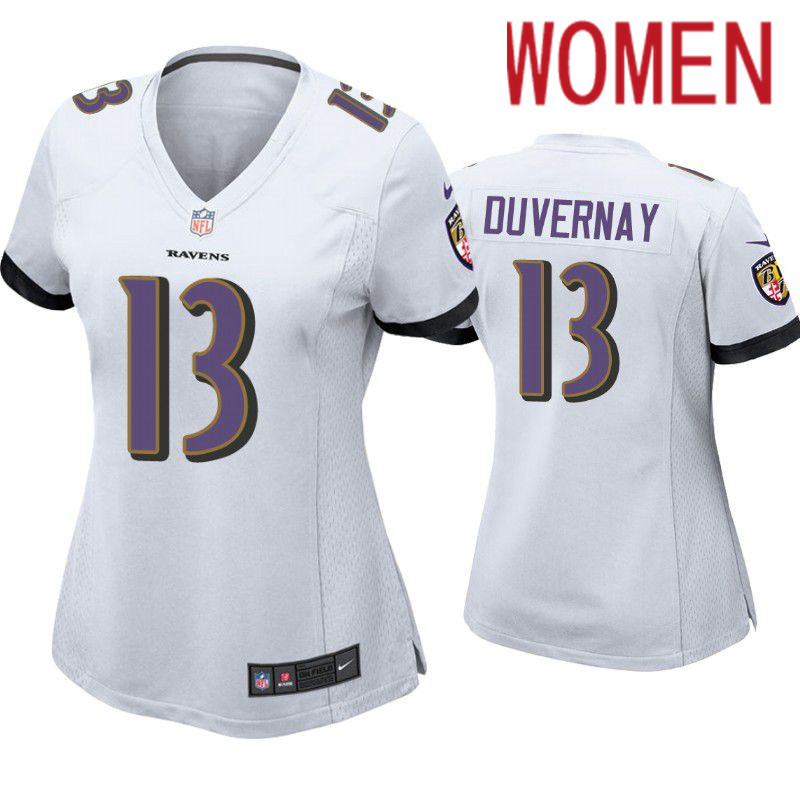 Women Baltimore Ravens #13 Devin Duvernay Nike White Game NFL Jersey->women nfl jersey->Women Jersey
